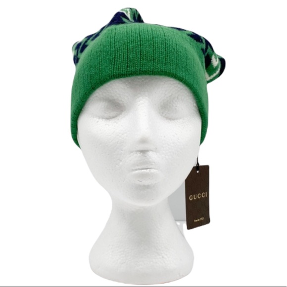 GUCCI Wool Zigzag Beanie Hat Green Size M 22cm - Picture 3 of 13